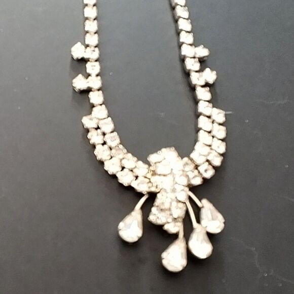 Vintage Mid Century Prong Set Clear Rhinestone Statement Choker Necklace - Picture 4 of 6